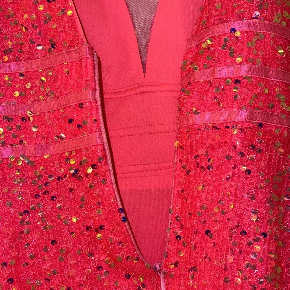 Long Pink Iridescent Sequin Dress V neck - Picture 5 of 6